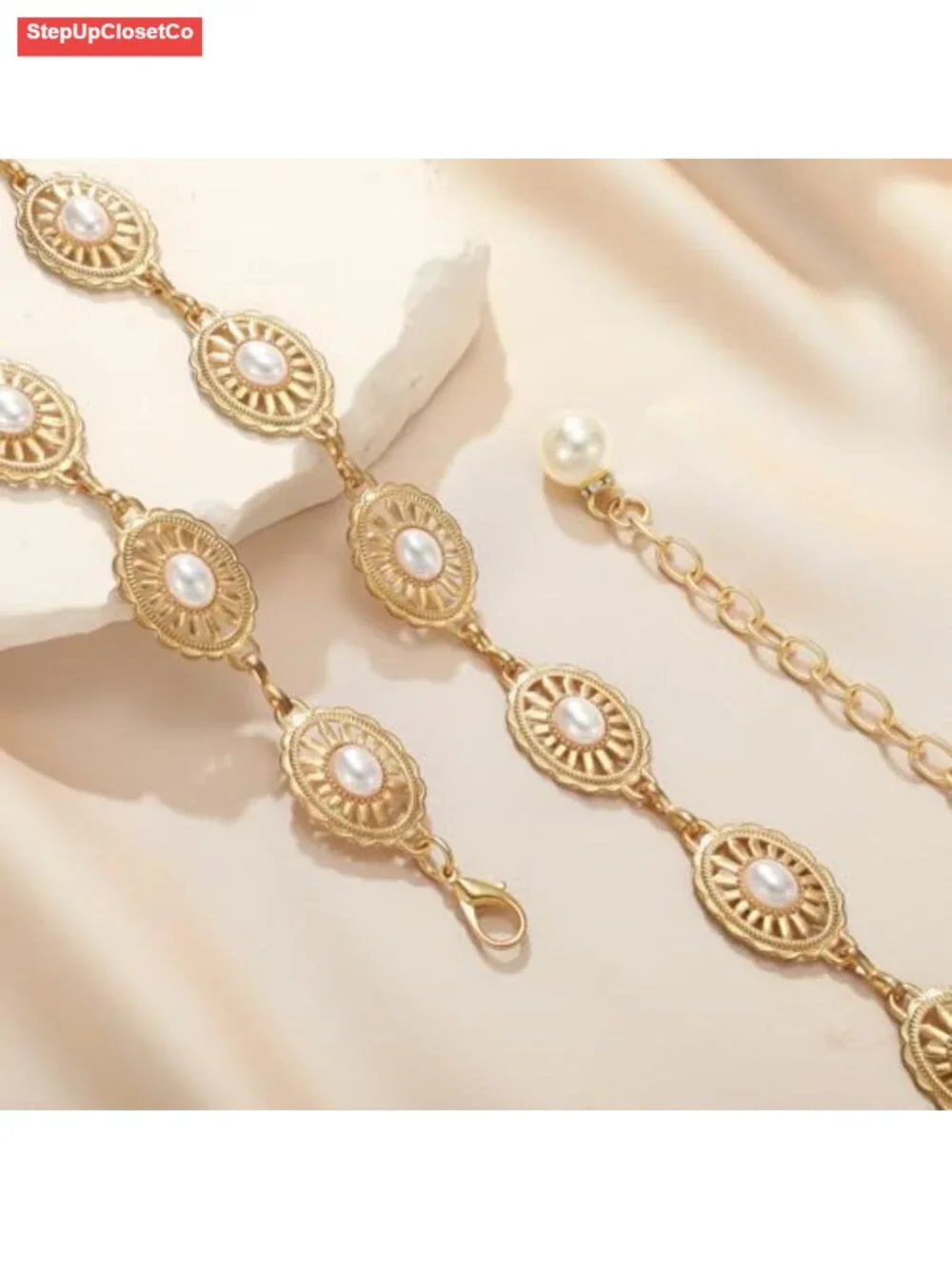 Adjustable Pearl Waist Chain Belt Women Body Chain Link Gold Belts